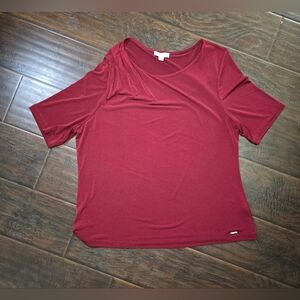 Calvin Klein Womens Red Scrunched Shoulder XL Blouse Top